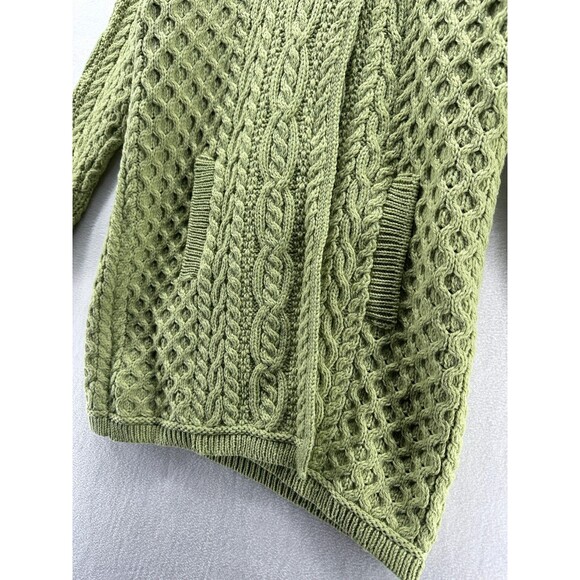 Aran Crafts Ireland Merino Wool Long Cardigan Sweater Size S Chunky Knit Green - Picture 4 of 9